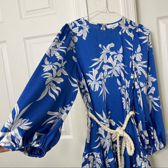Alexis X Target Blue and White Floral Long Sleeve Mini Dress With Rope Belt - Picture 7 of 15